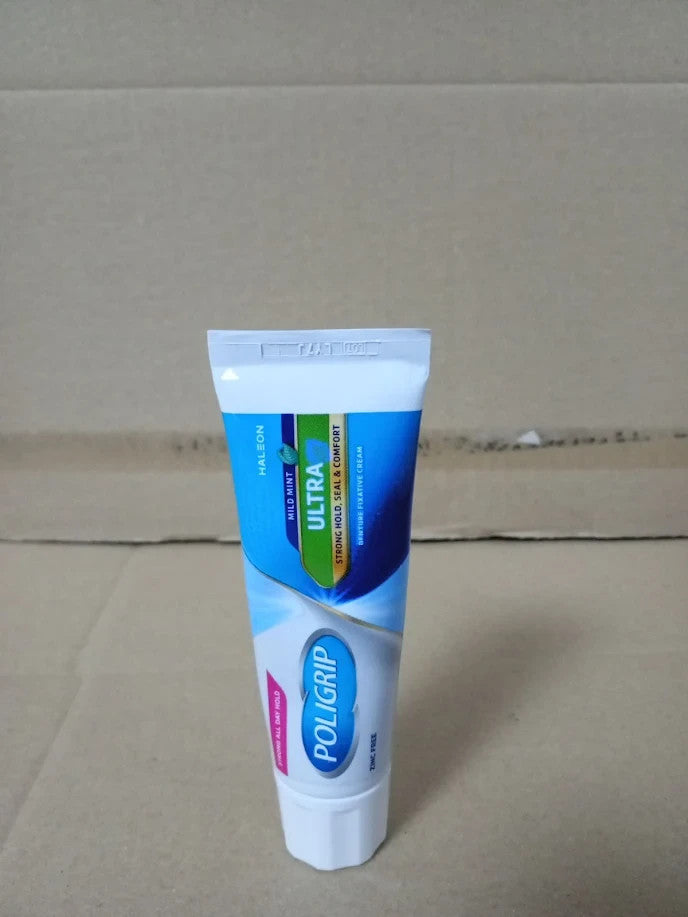 Poligrip Ultra Denture Adhesive Cream Strong All Day Hold Fixative Mint New