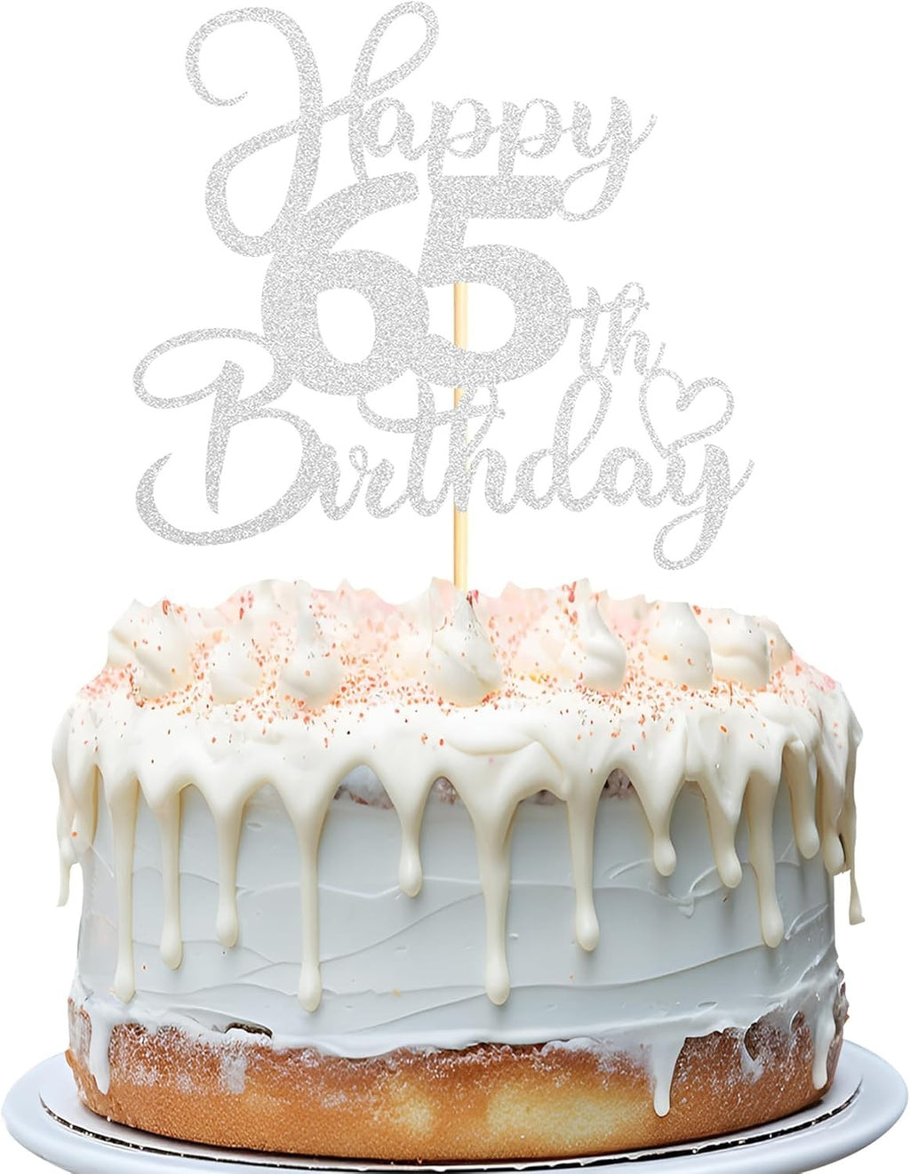 Sotpot 1pc Happy 65th Birthday Cake Topper Double Sided Silver Glitter New