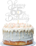 Sotpot 1pc Happy 65th Birthday Cake Topper Double Sided Silver Glitter New