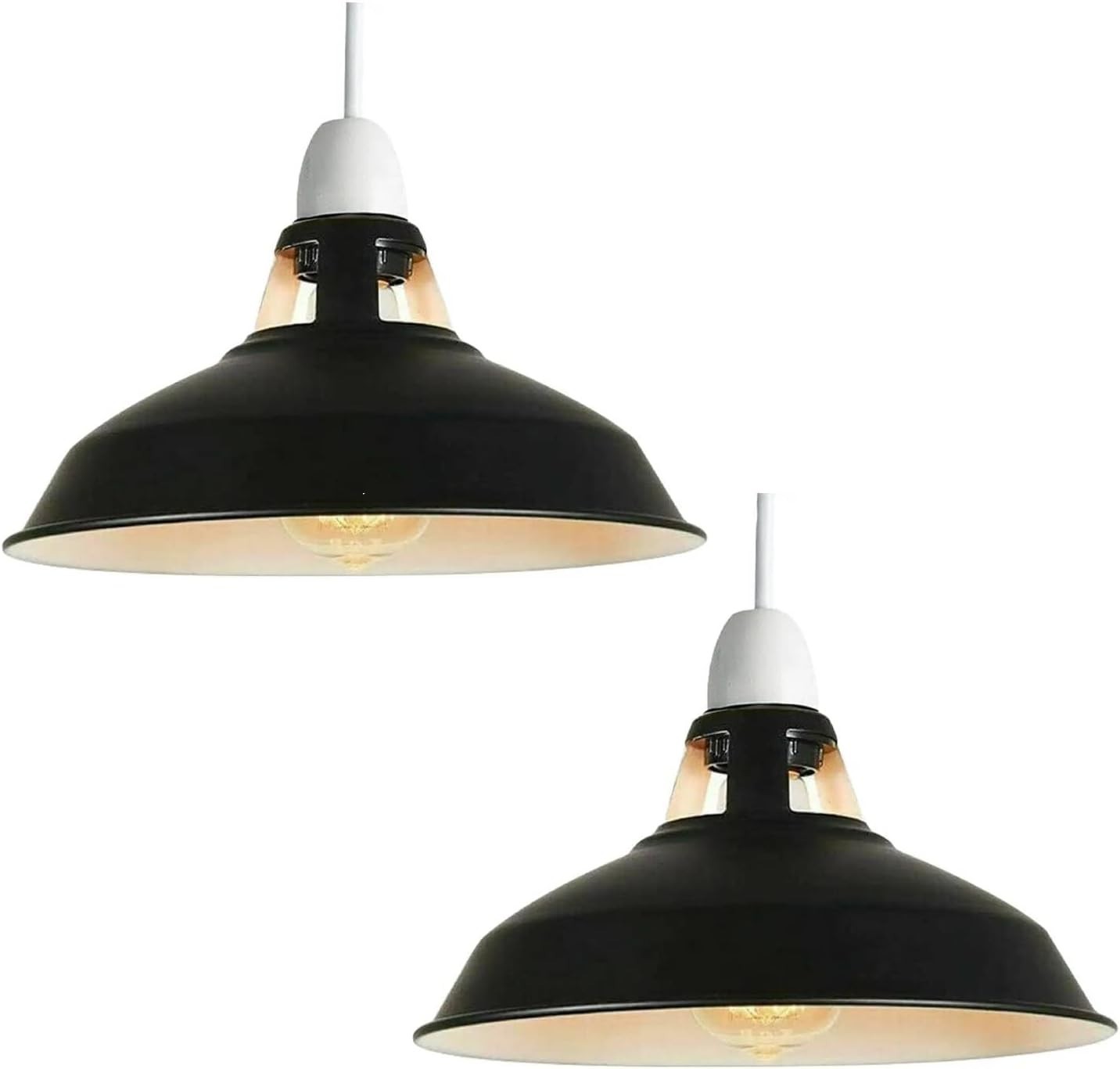 2 Pack Black Inner White Lampshade Ceiling Lamp 30cm Industrial Pendant New