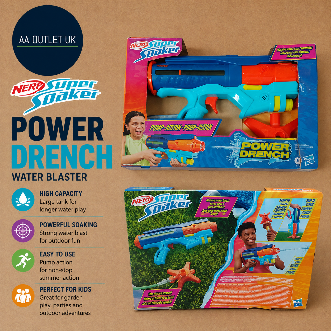 Super Soaker Power Drench Water Blaster Toy Kids Summer Garden Outdoor New