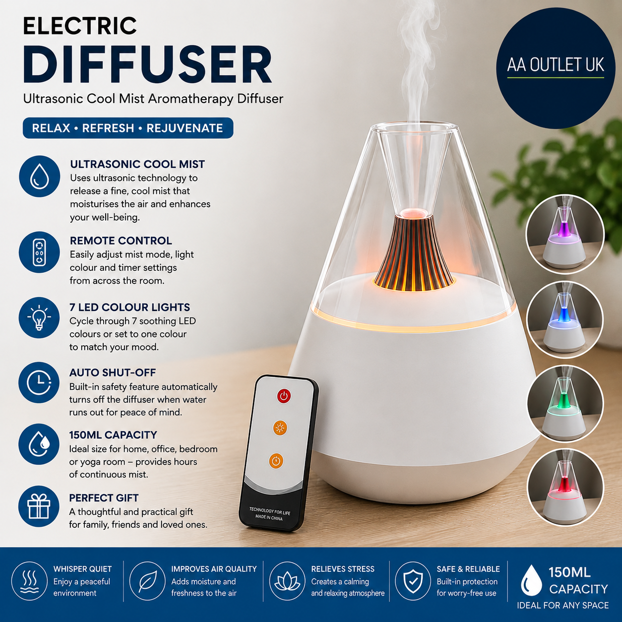 Electric Essential Oil Diffuser Ultrasonic Cool Mist Aromatherapy Diffuser Scent