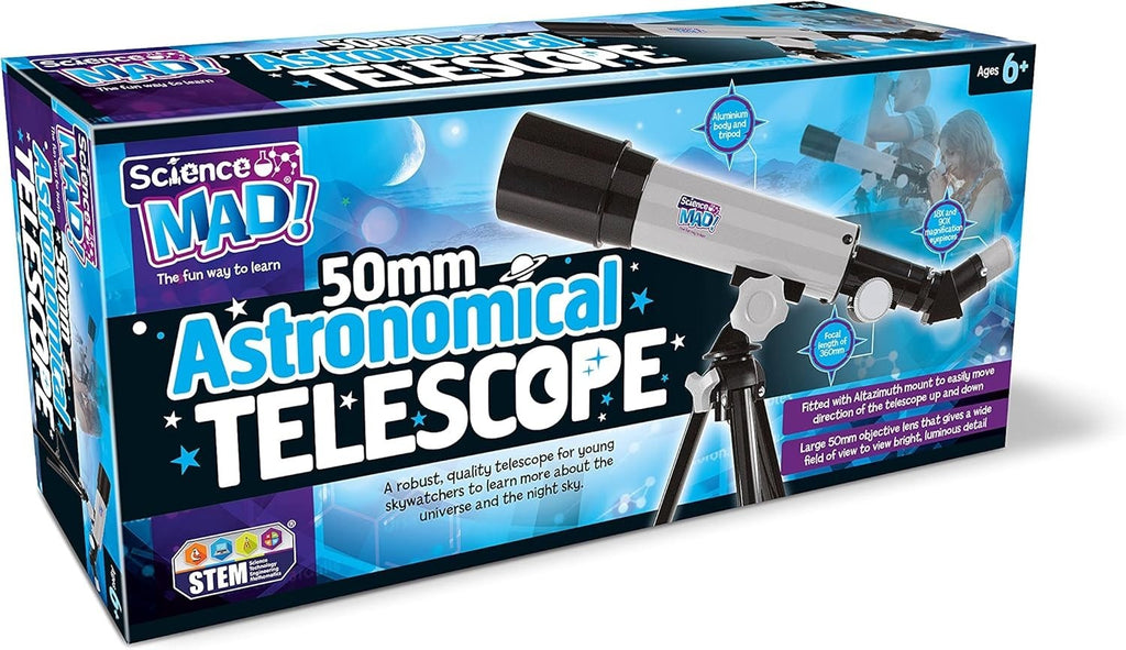 Science Mad 50mm Astronomical Telescope Kids Learn Astronomy 40x28.5x34.6cm New