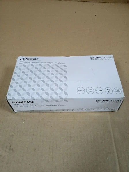 Unigloves Unicare Clear Vinyl Examination Gloves Lightly Medium Size New