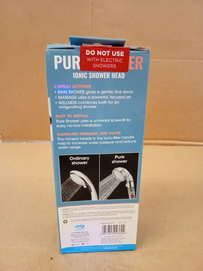 JML 3 Function Pure Ionic Shower Head Mineral Bead Filtration Chrome New