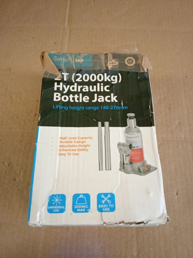 Simply Auto 2T Hydraulic Bottle Jack BJ2T 2 Tonne 2000kg Silver Durable Design