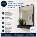 Innova Black Metal Square Mirror Metal Shelf Wall Mounted 65x40c11cm