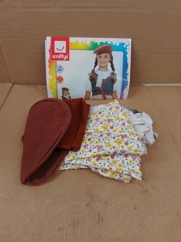 Smiffys Evacuee School Girl Costume Grey Dress Hat Bag Name Tag Halloween New