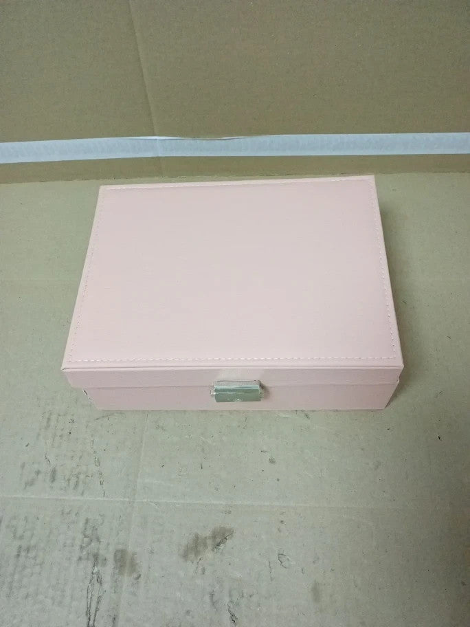 TEIVUL Jewellery Box 2Layer PU Leather Organiser Accessories 2Keys Pink