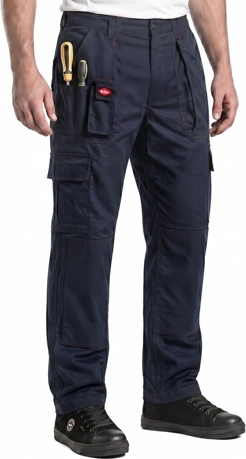 Lee Cooper Workwear Cargo Trousers Navy 34W 29L Knee Pad Pockets Durable Design