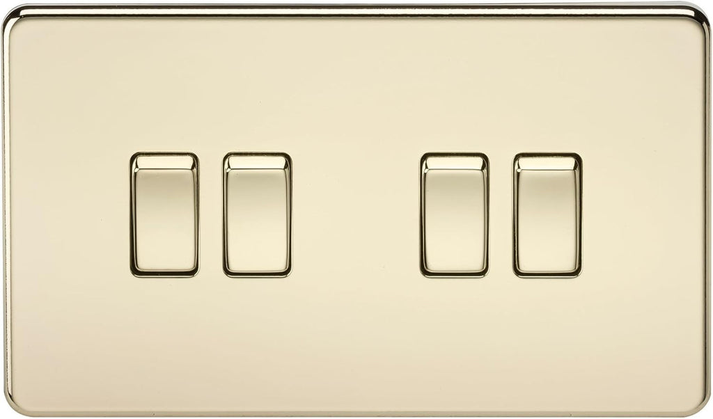 Knightsbridge SF4100PB Screwless 10 A 4 Gang 2 Way Switch Polished Brass New