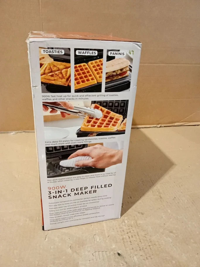 Tower 3 In 1 Deep Filled Snack Maker Non Stick Coated Plate T27032 900W