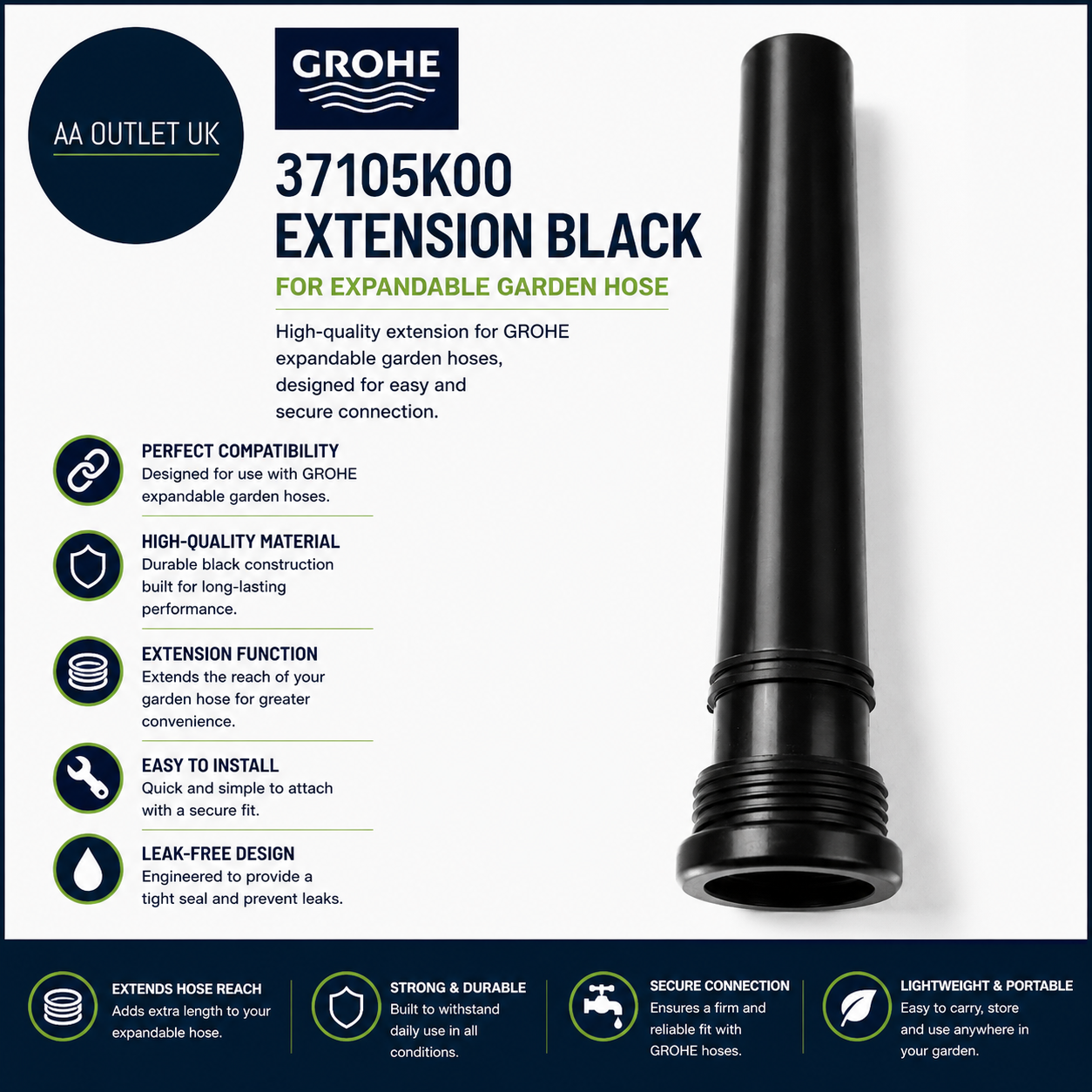 Grohe 37105K00 Horizontal Extension High Pressure Over 1.0 Bar Black