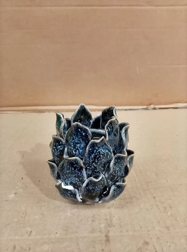 Gisela Graham Blue Reactive Glaze Artichoke Tea Light Holder Ceramic