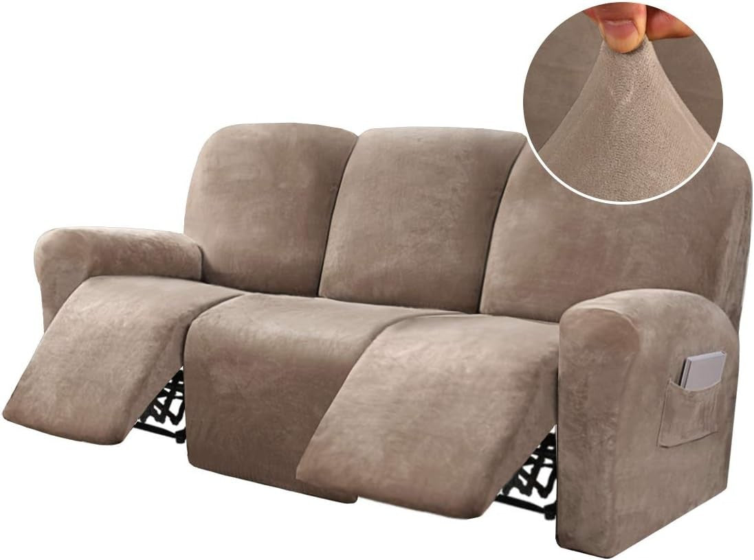 BellaHills Recliner Sofa Covers Velvet Stretch Couch Thick Soft Taupe New