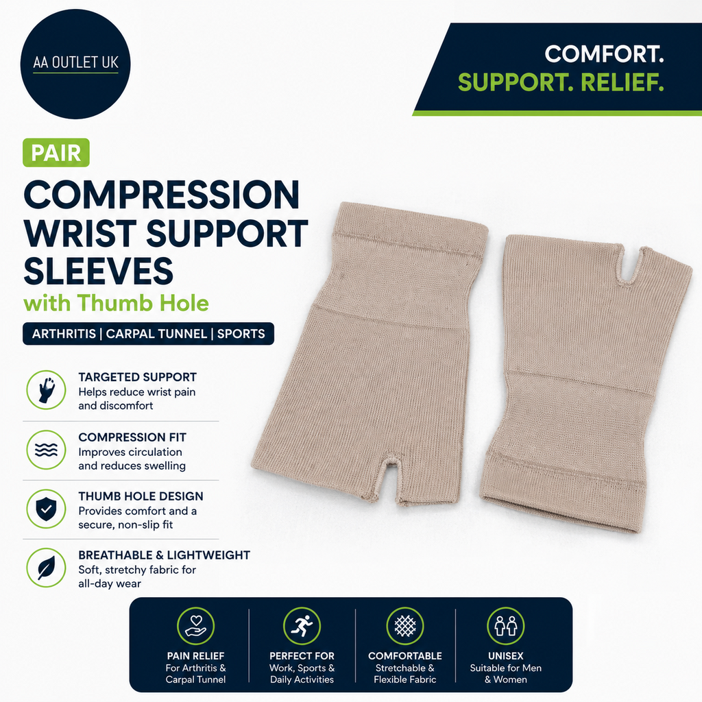Pair Compression Wrist Support Sleeves Thumb Hole Arthritis Carpal Tunnel