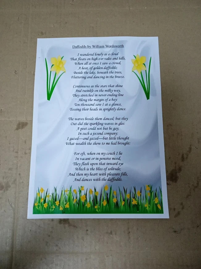 Motivational Inspirational Poem Sign Poster Print Daffodils William New