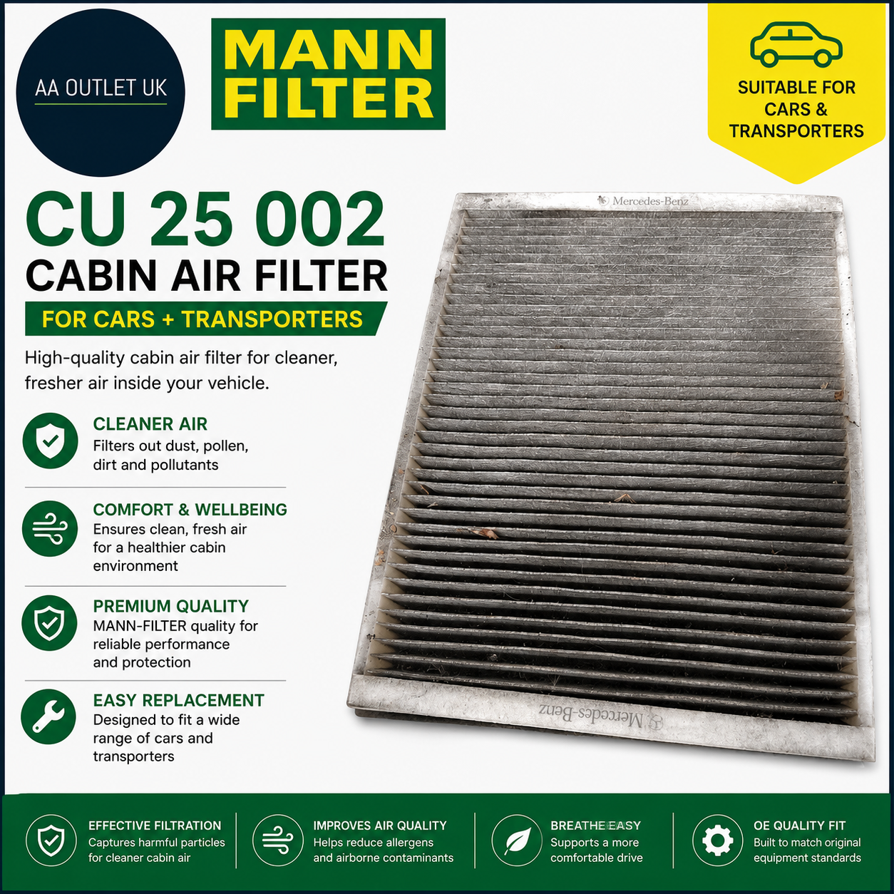 Mann Filter CU 25 002 Automotive Cabin Air Filter Car Truck Passenger