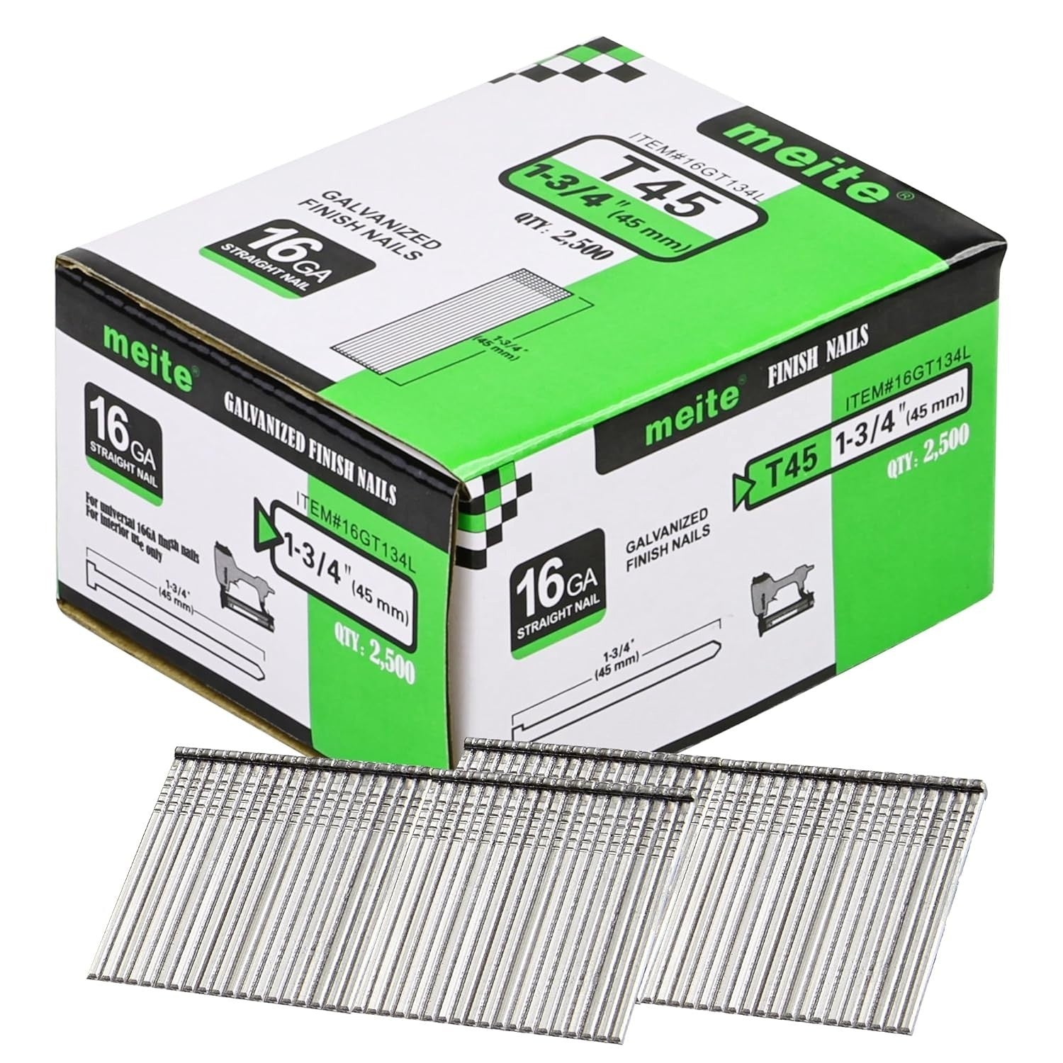 Meite 16 Gauge Finish Nails 45mm Galvanised 16GA Small Straight Finishing New
