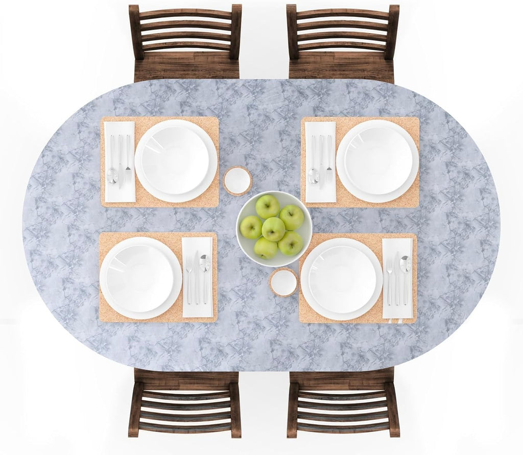 UMINEUX Oval Fitted Vinyl Tablecloth Elastic Waterproof Marble Grey 107x173cm