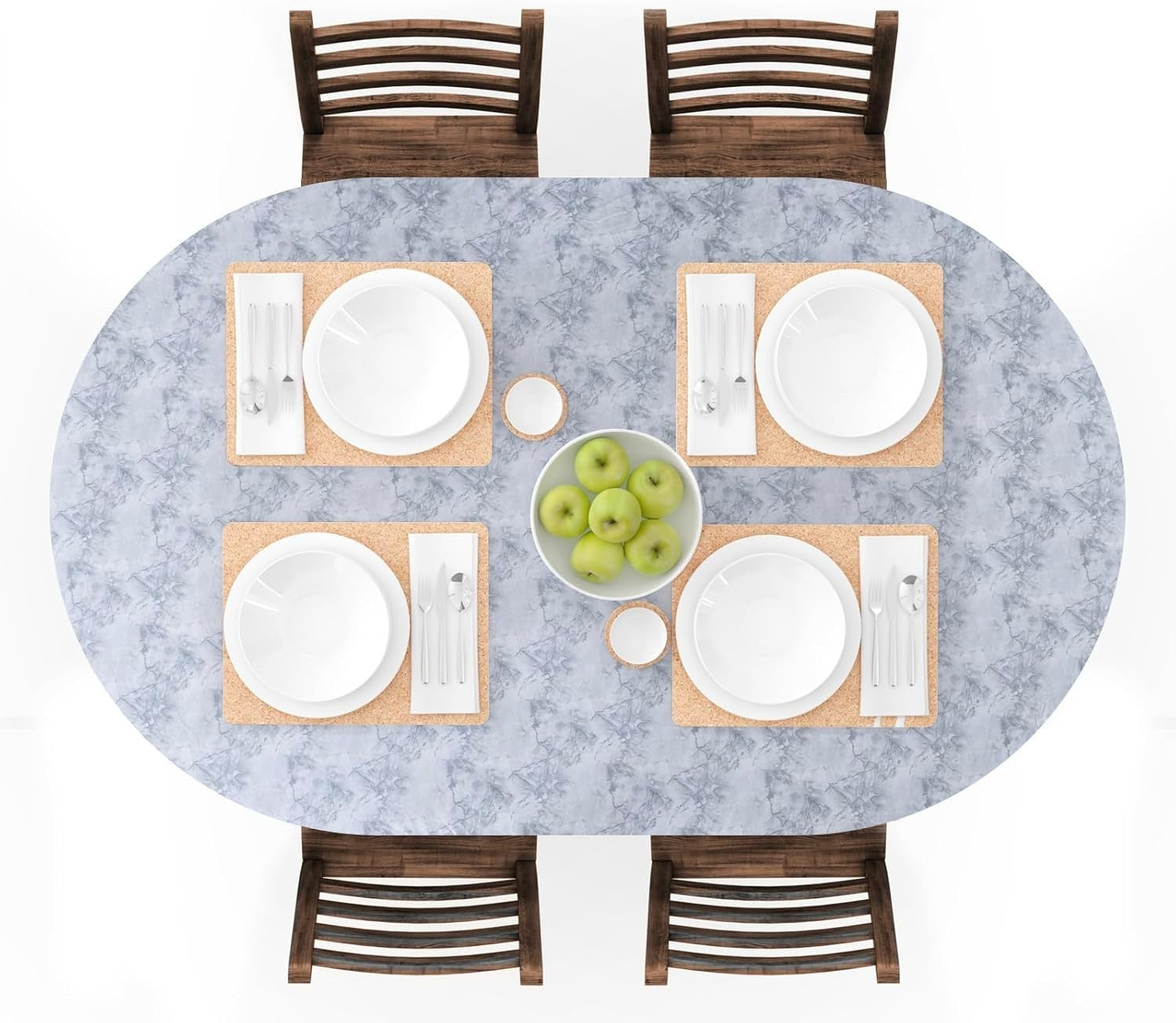 UMINEUX Oval Fitted Vinyl Tablecloth Elastic Waterproof Marble Grey 107x173cm