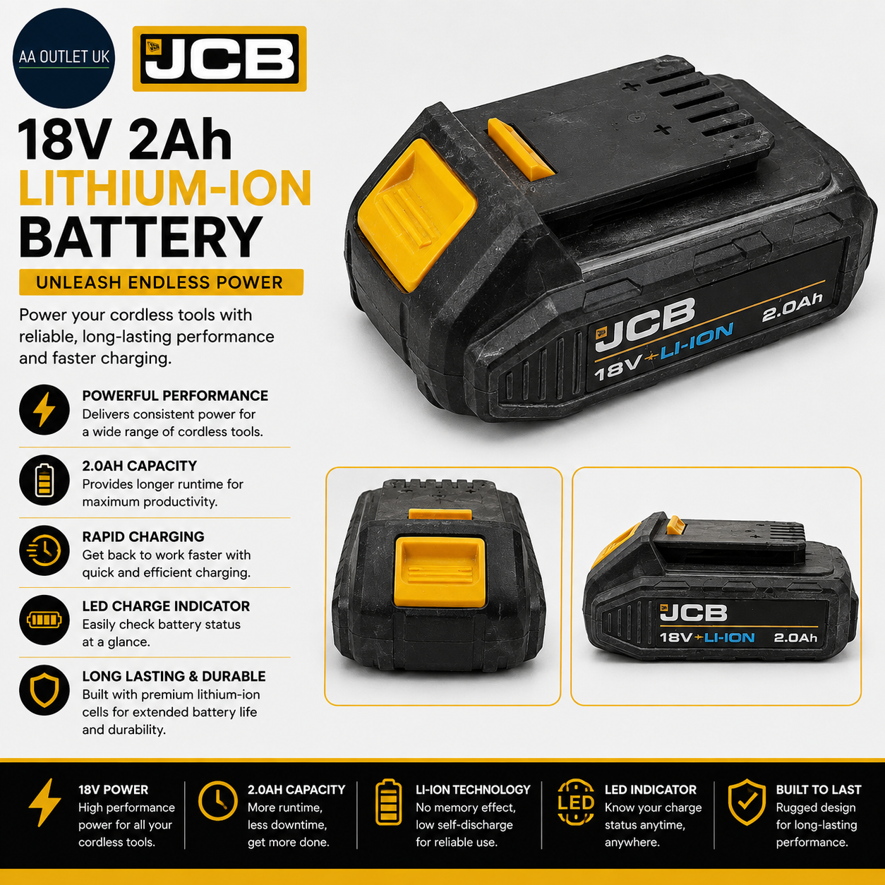 JCB 18V 2Ah Lithium Ion Battery Unleash Endless Power Your Cordless Tools