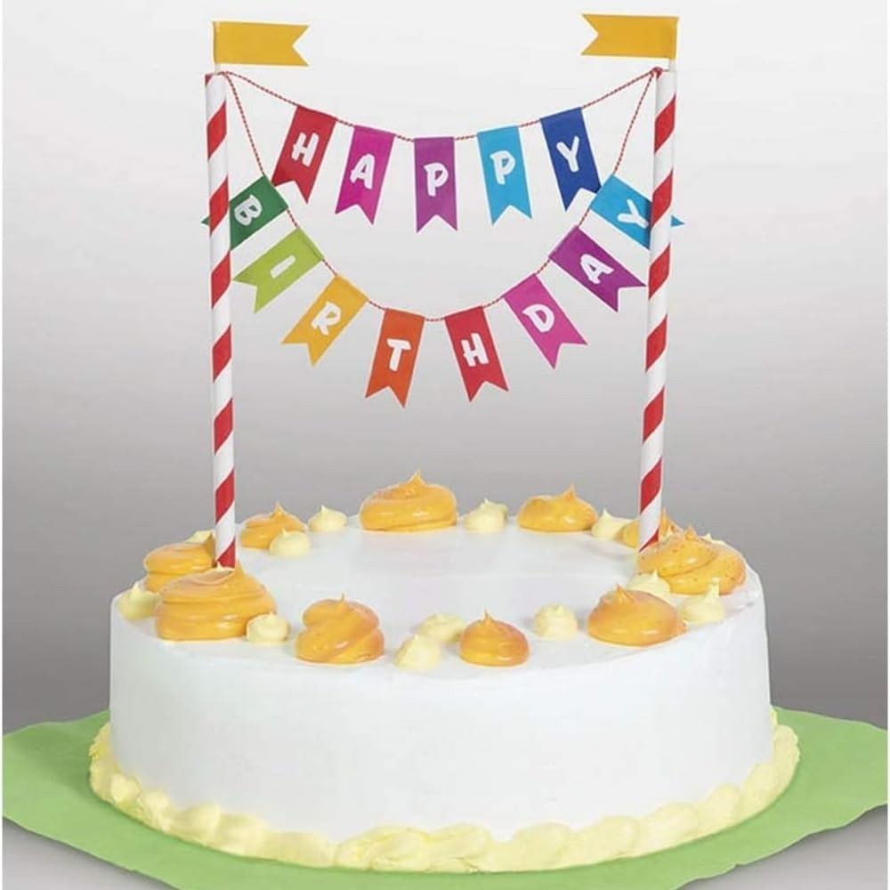 Unique Party Rainbow Birthday Cake Bunting Topper Decoration 49578 Design New