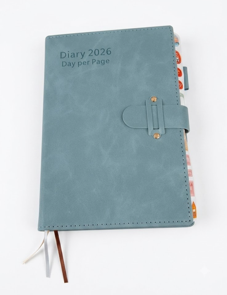 2026 A5 Diary Day Per Page Hardcover Organiser Jan-Dec Planner Blue Design New