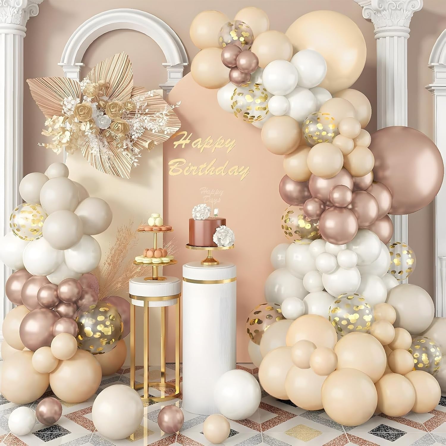 Beige Balloon Arch Kit 108pcs Champagne Gold Balloon Garland White Cream New