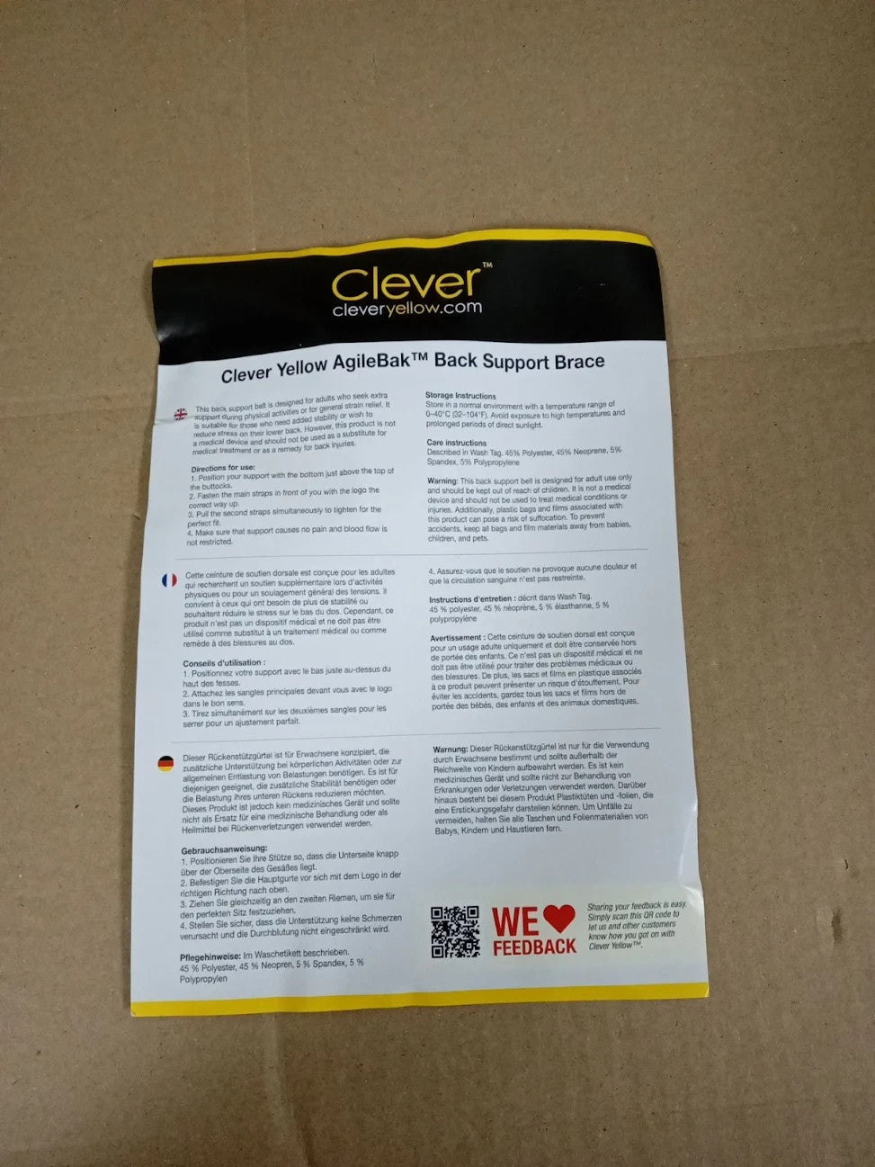 Clever Yellow Premium Support Lower Back Brace Pain Relief Lumbar Belt Medium
