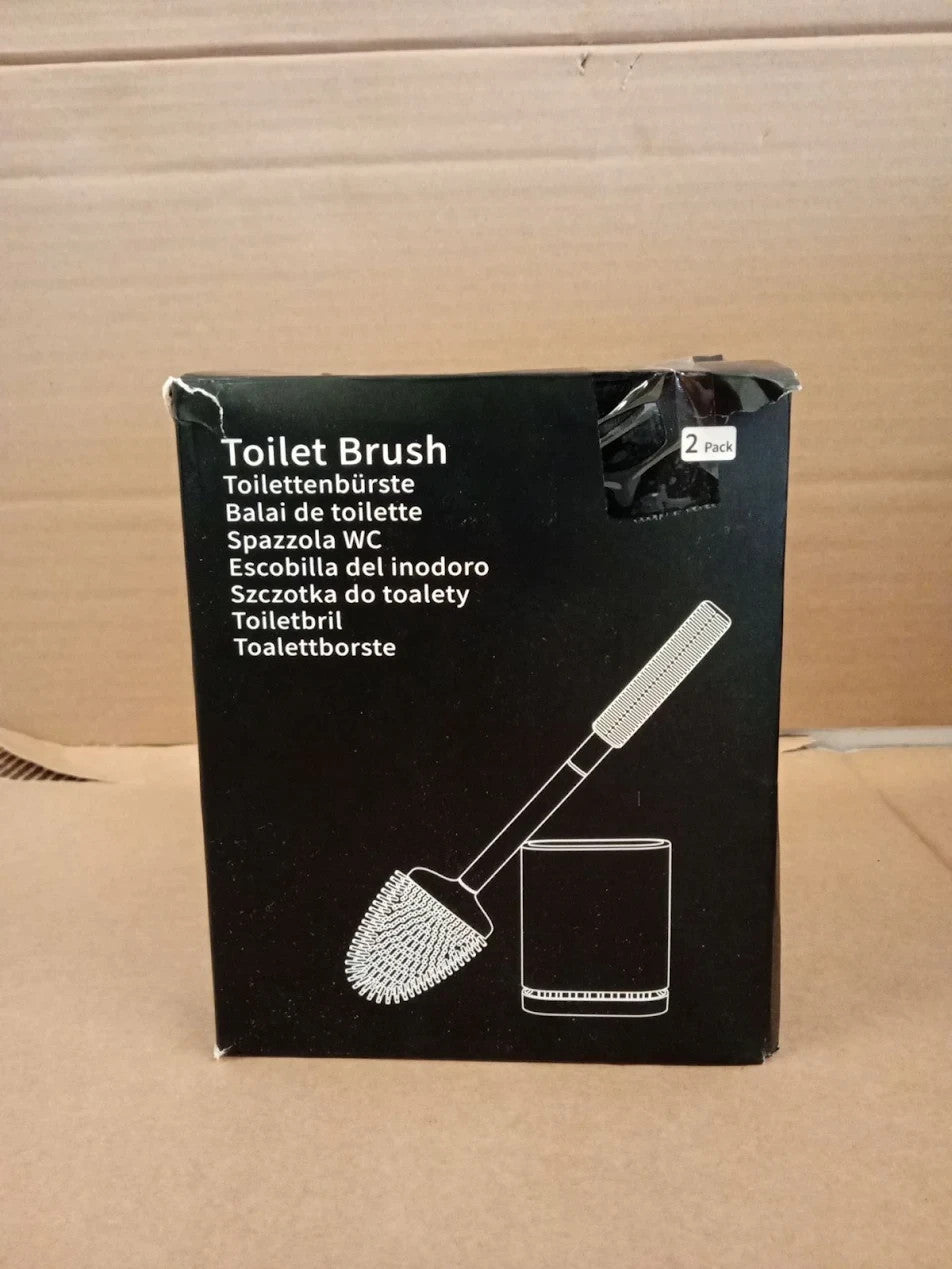 Silicone Toilet Brush Flexible Head Stainless Steel Handle Wall Mounted 2 Packs