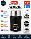 Thermos Stainless King Matt Black Food Flask 470ml 9h Hot  14h Cold Thermal