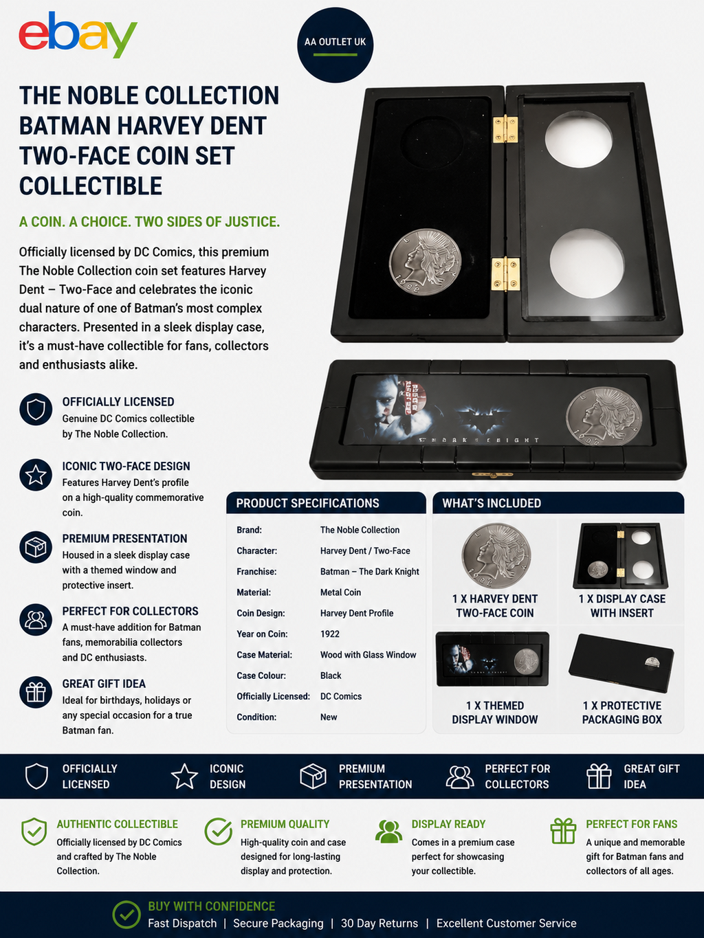 The Noble Collection Batman Harvey Dent Two Face Coin Set Collectible Design