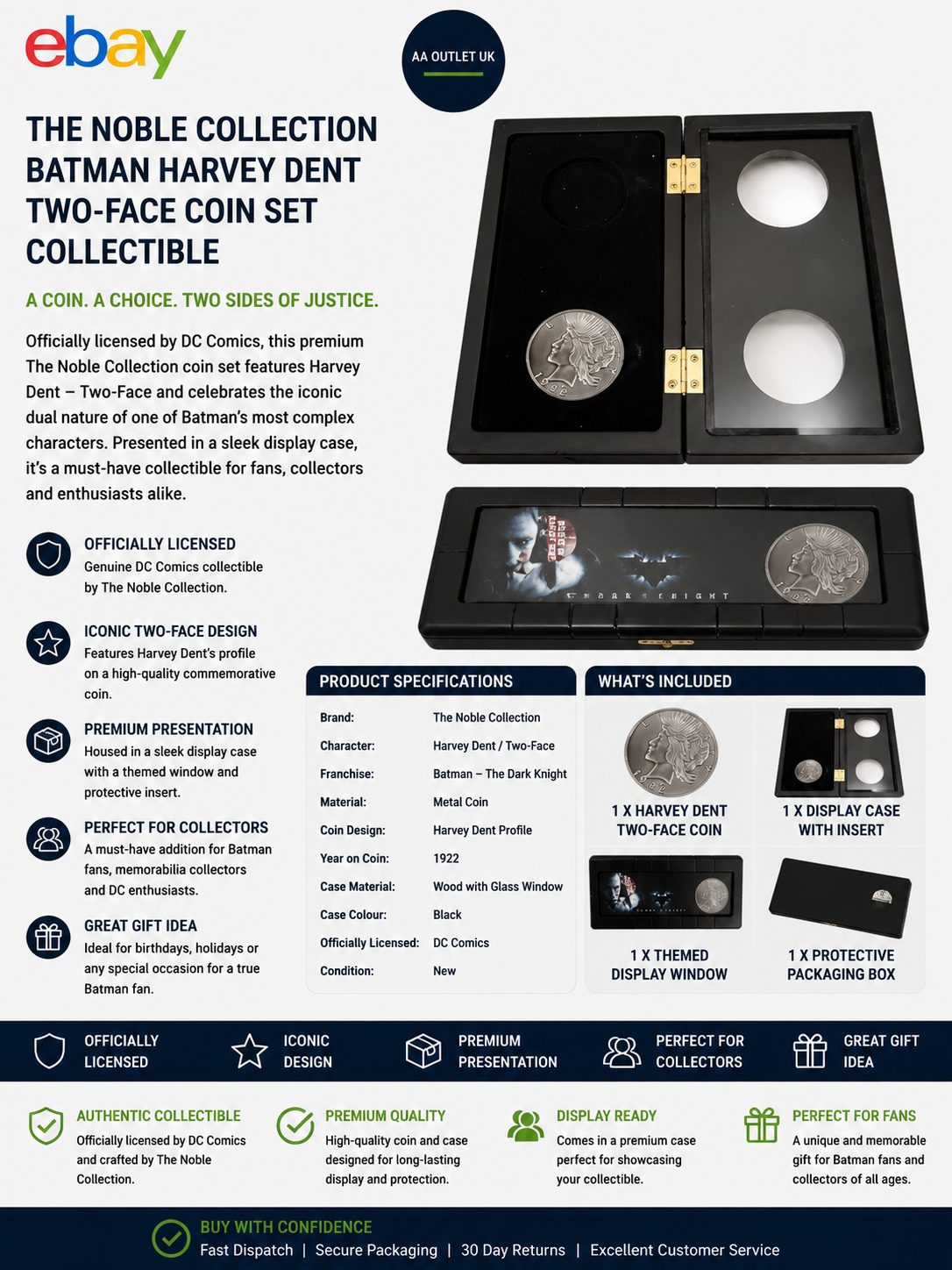 The Noble Collection Batman Harvey Dent Two Face Coin Set Collectible Design