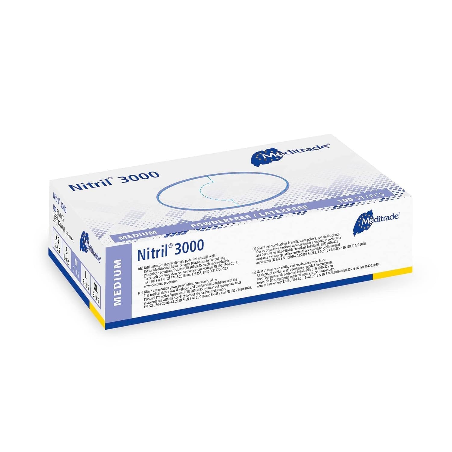 Meditrade Nitrile 3000 White Examination Glove Powder Latex Free Medium New