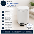 Habitat 3 Litre Capacity Step Bin Matt White 25.1x22x16.8cm