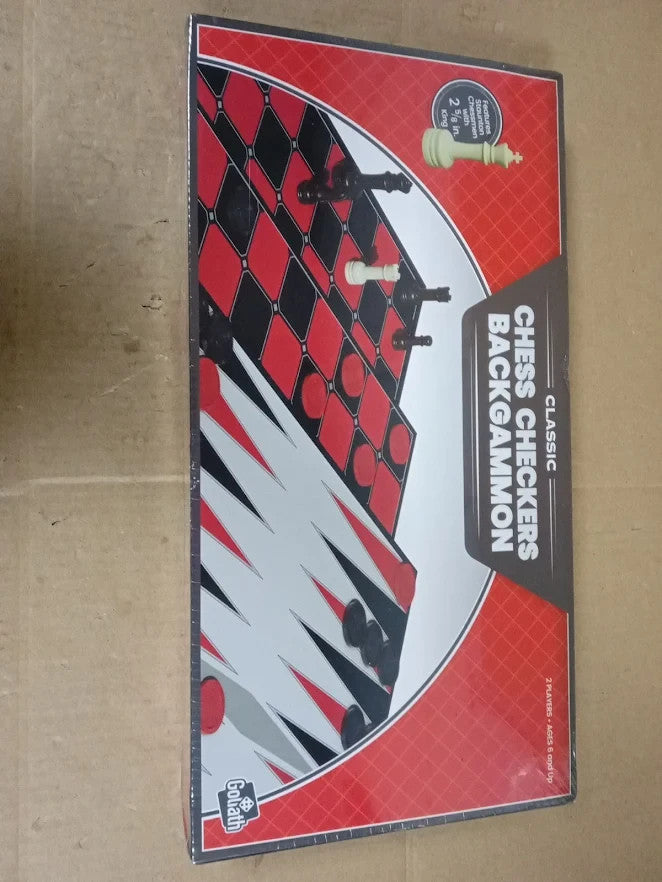 Goliath Classic Chess Checkers Backgammon Triple Pack Board Game 3 in 1 New