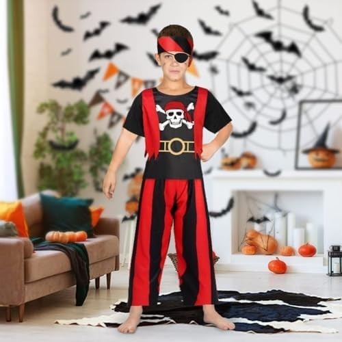 Aomig Kids Set Dress Costume Boys Pirate Top Trousers Eye Patch Headband XL New