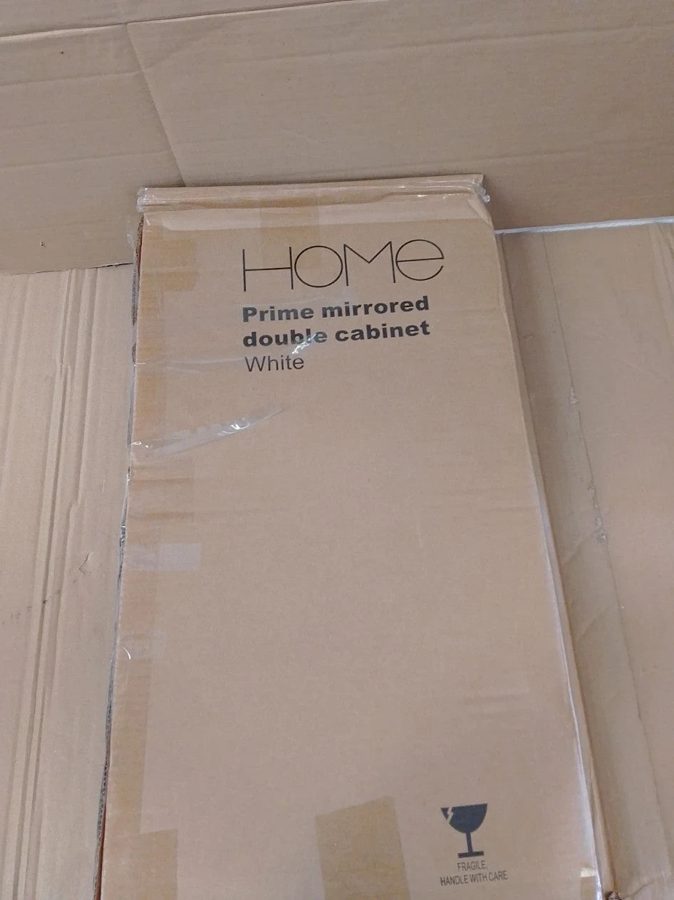 Home Prime 2 Door Mirrored Cabinet White 50x60x14cm 2 Doors Self Assembly