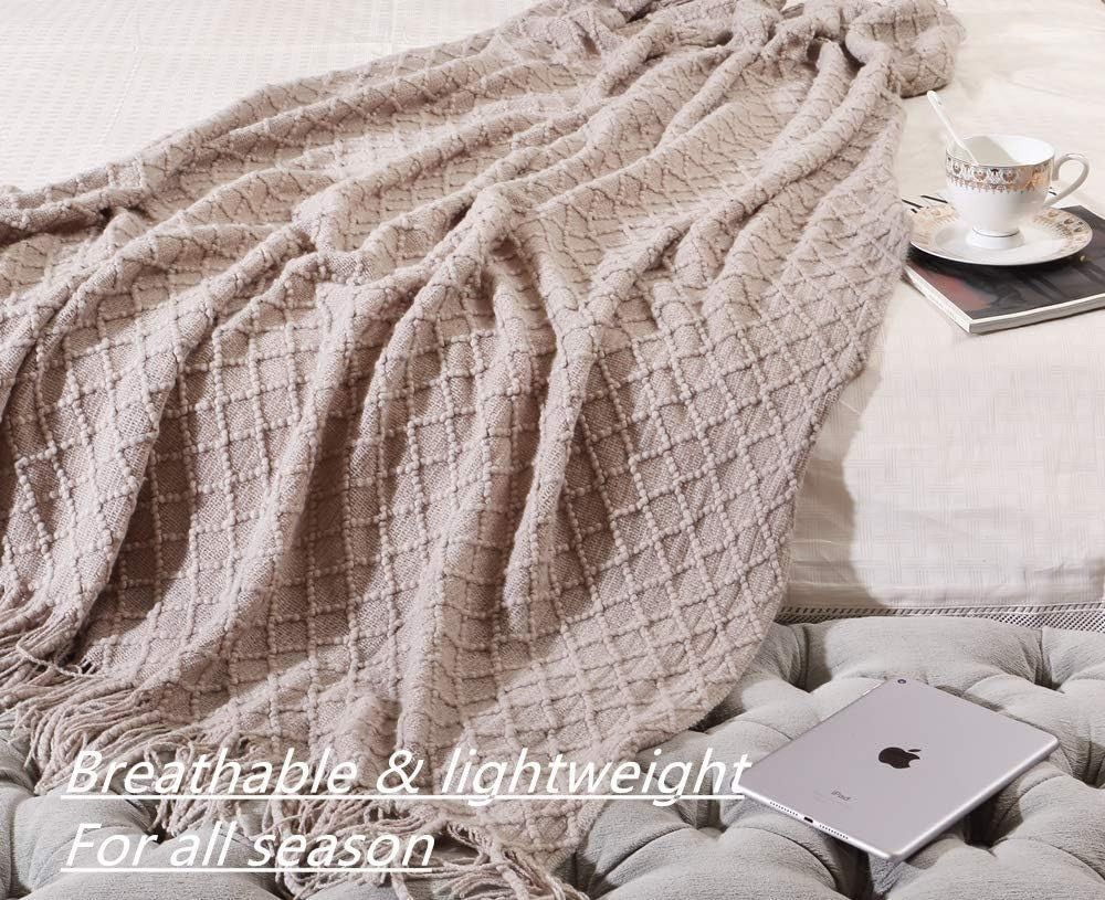 Crevent Farmhouse Knit Throw Blanket Couch Sofa Chair Bed 127x152cm Beige New