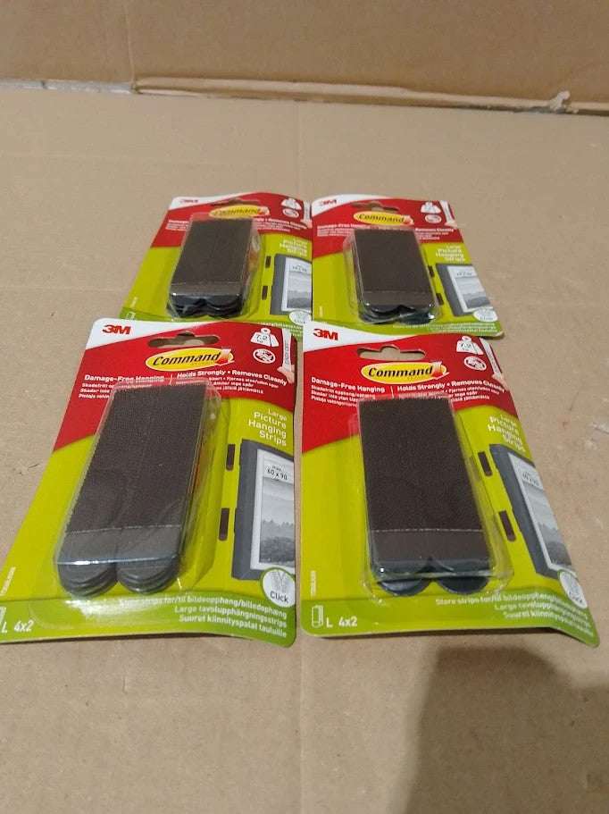 Command Large Picture Hanging Strips 4 Packs Black Damage Free Holds 7.2kg New