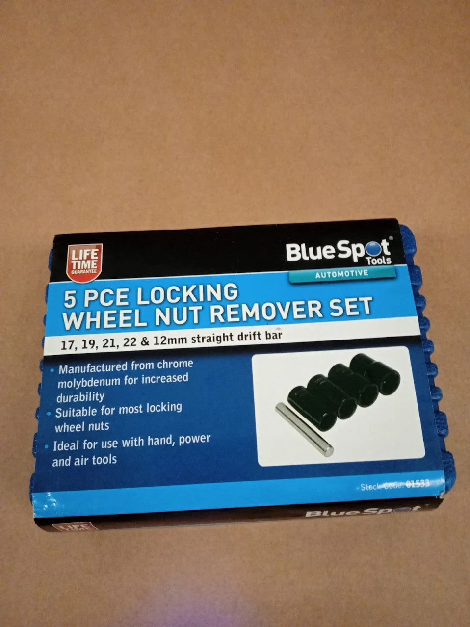 Blue Spot Tools 01533 5 Pieces Locking Wheel Nut Remover Set Chrome Steel