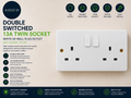 Double Switched 13A Twin Socket White UK Wall Plug Outlet Electrical New