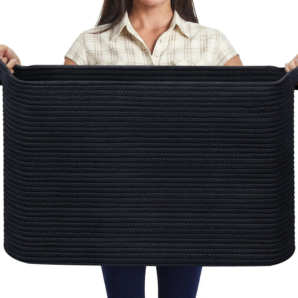 MOLMO Extra Large Woven Storage Basket 85L Laundry Hamper 60x40x35cm Black