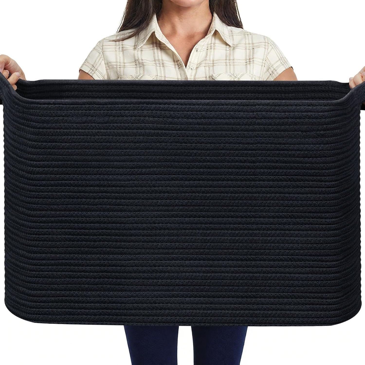 MOLMO Extra Large Woven Storage Basket 85L Laundry Hamper 60x40x35cm Black