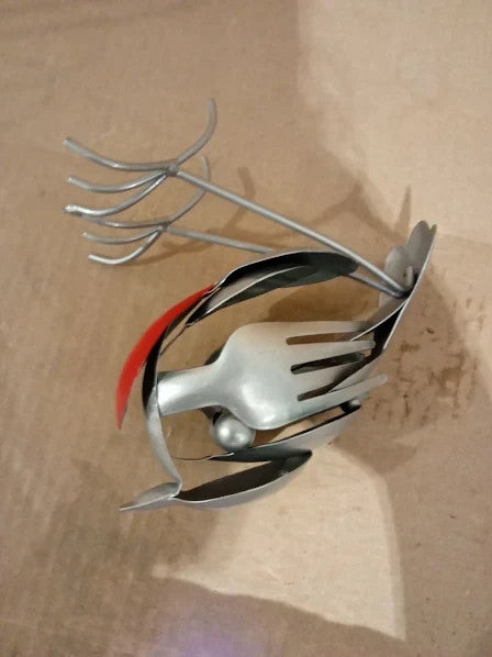 Kfscip Metal Robin Garden Ornaments Handmade Fork Spoon Scrap Art 15x13x7cm