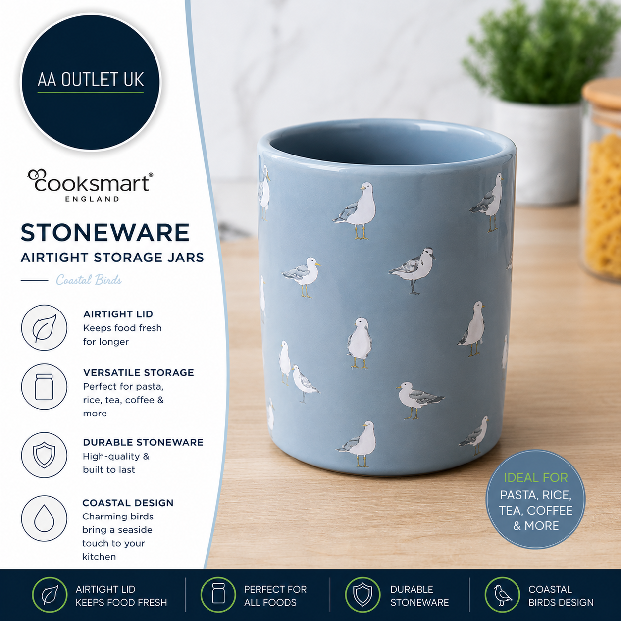 Cooksmart Stoneware Airtight Jars Canisters Perfect For Pasta Rice Storage