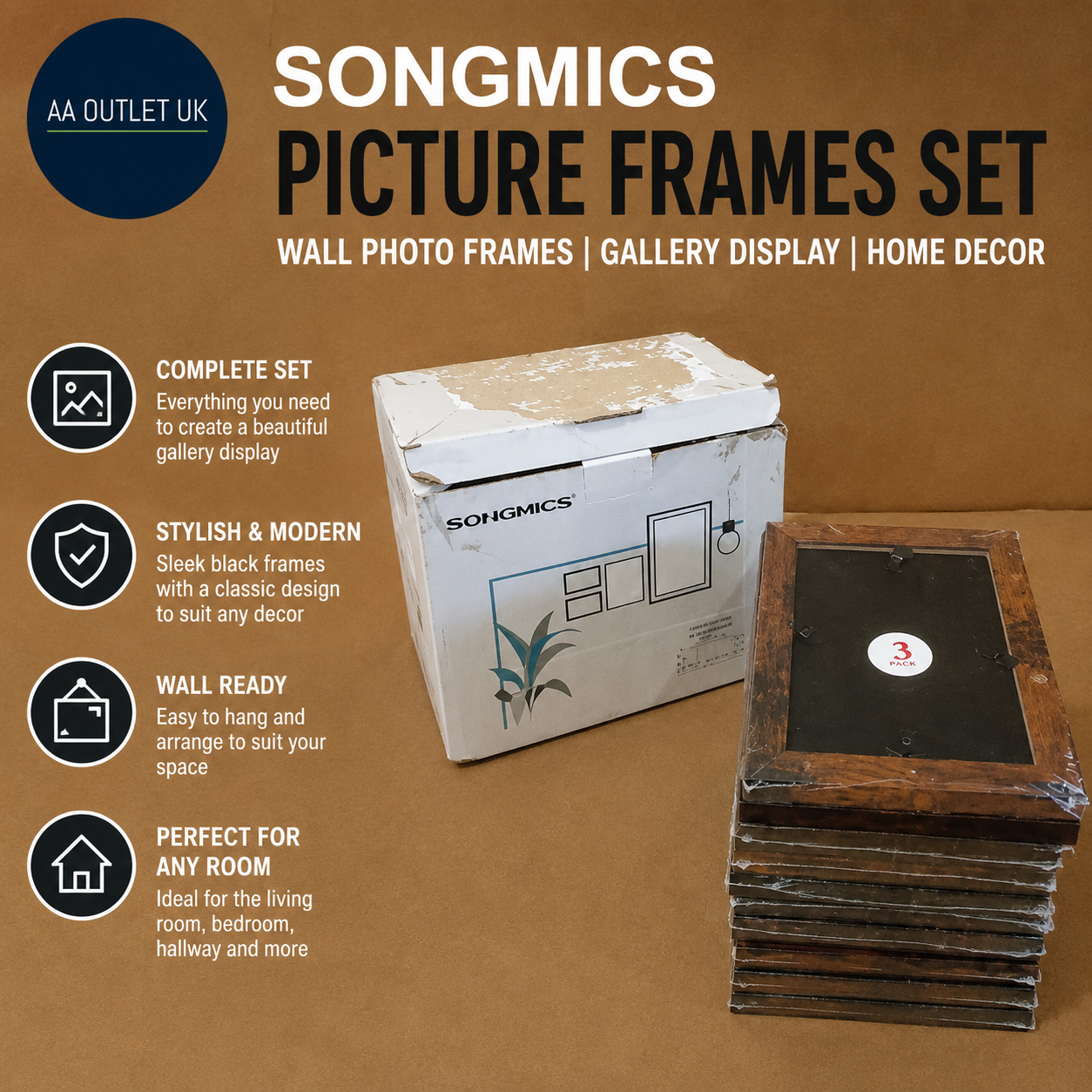 SONGMICS Collage Picture Photo Frames 4x6 Rustic Brown Wall Decor Design New