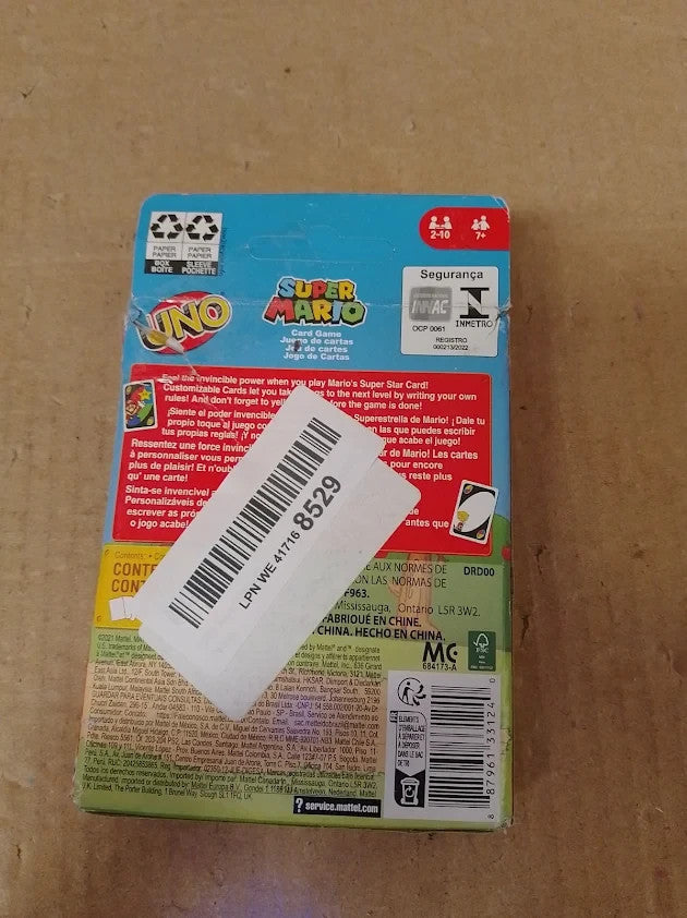 Mattel Games UNO Super Mario Card Animated Character Themed Collector 7+ New