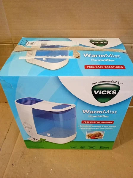 Vicks Warm Mist Humidifier 3.8L Tank More Comfortable Sleep Easy 12x12.4x7Xcm